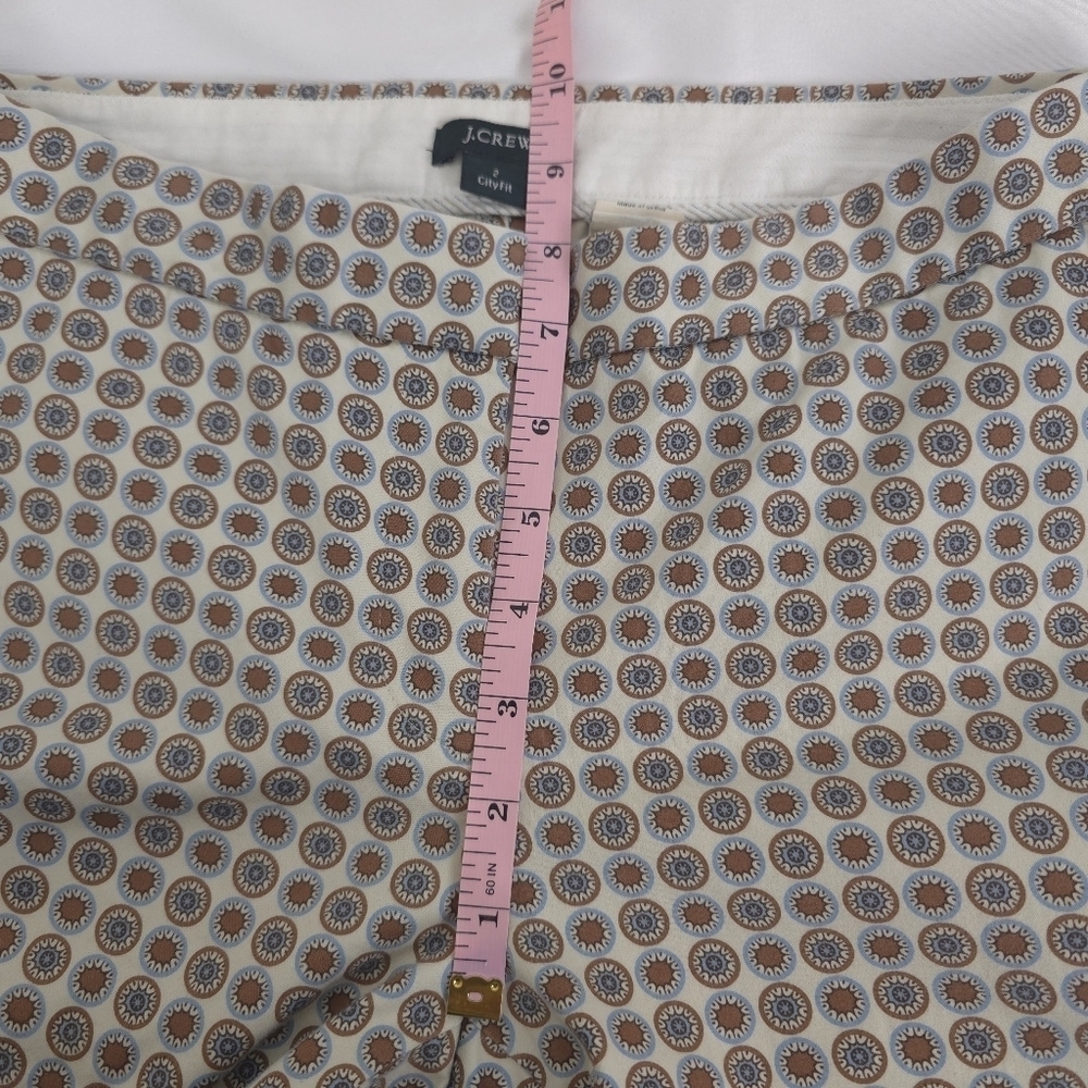 J.Crew City Fit Boho Print Pants Size 2 Cotton Sateen Straight Crop Brown - Picture 4 of 11